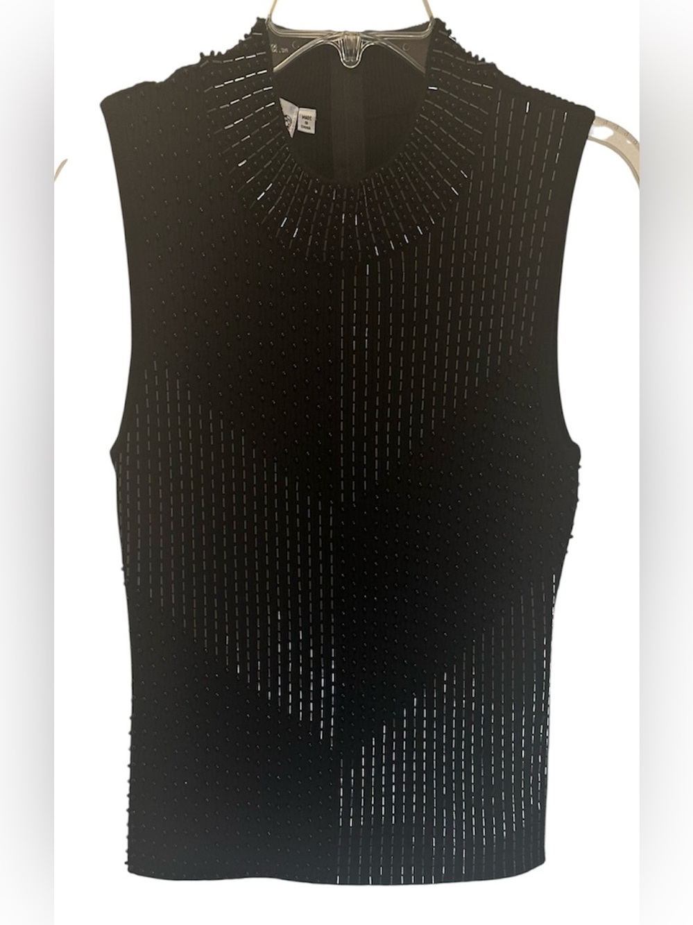Theme Black Sleeveless Mock Neck Tank with Metallic Beading